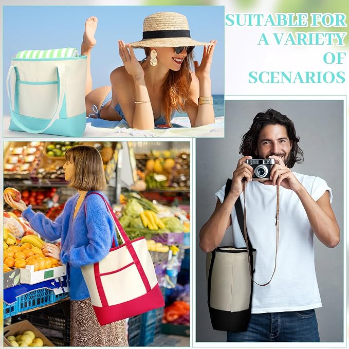 Sanwuta 16 Pack Canvas Tote Bags Bulk with Outer Pockets,Assort Color | Reusable Cotton Grocery Bags, Perfect for Teachers, Party Giveaways, DIY Crafts, Wedding Favors, Business Gifts - Image 2