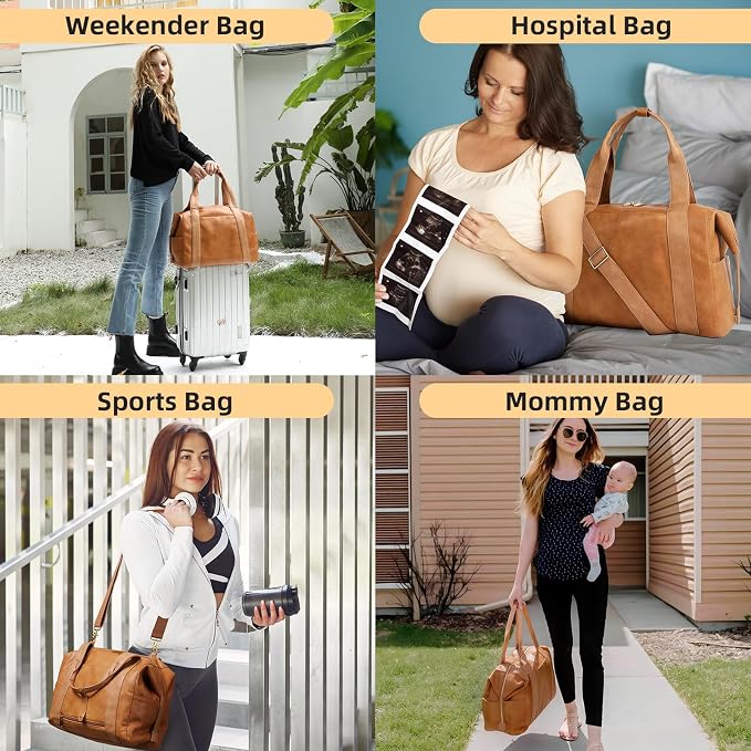 miss fong Leather Diaper Bag Tote Baby Tote Bag Large Mommy Bag Travel Bag | Waterproof Leather Hospital Bag with Small Purse 9 Pockets 3 Insulated Pockets Crossbody Bag Luggage Sleeve & Shoulder Strap - Image 4