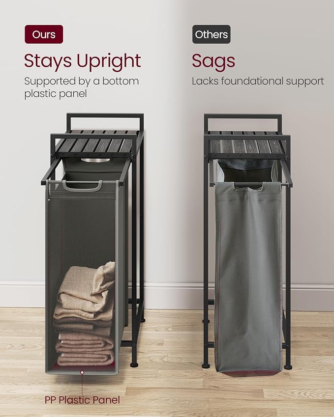 VASAGLE Laundry Hamper, Laundry Basket, Laundry Sorter with a Pull-Out and Removable Bag, Shelf, Metal Frame, 12.4 Gallons (47 L), 16.5 x 11 x 29.5 Inches, Slate Gray and Charcoal Gray UBLH001G01 - Image 4