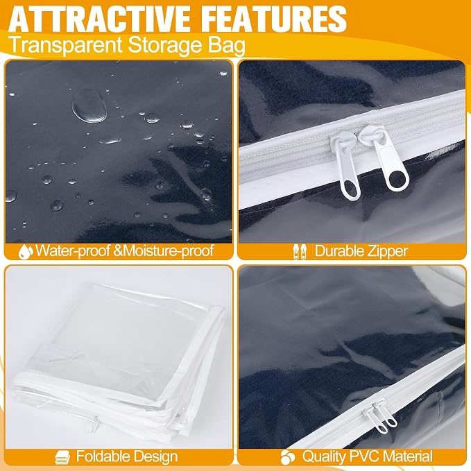 Plastic Storage Bags with Easy-Glide Zipper, Pack of 6, Durable Clear Vinyl Zippered Storage Bags for Clothes Sweaters Comforters Blankets Sheets Bedding (21.6 x 13.7 x 12.4 Inch, Transparent White) - Image 5