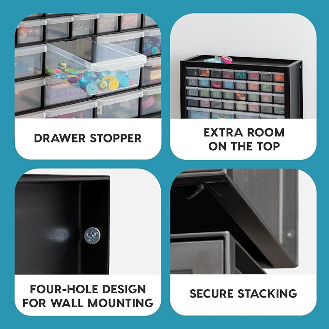 IRIS USA 44-Drawer Small Parts Storage Cabinet, Crafts, Made in USA, Black | Wall-mountable, Stackable, Building Bricks, Screws, Nuts & Bolts, Hardware, Garage Tool Storage - Image 5