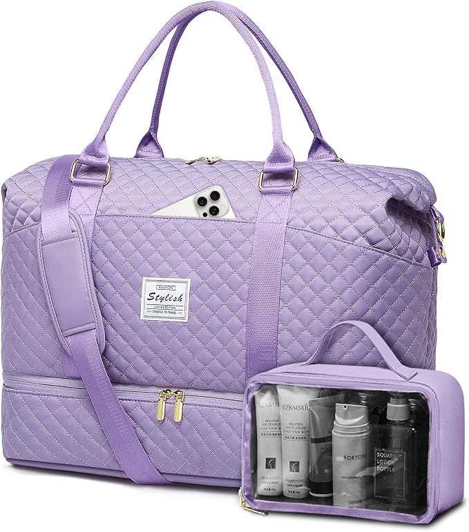 Women Weekender Travel Duffle Bag: Travel Duffel Overnight Bags with Shoe Compartment Large Carry on Tote Bag Toiletry Bag Weekend Yoga Gym Hospital Bags for Labor and Delivery with Wet Pocket Purple by FIUAIE