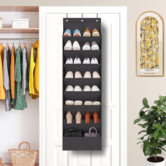 Over Door Organizer with 10 Extra Large Pockets, 23 Pairs Shoes Large Capacity Hanging Storage Organizer for Shoes, Diapers, Black, 8 Layers, 2-Pack - Image 5