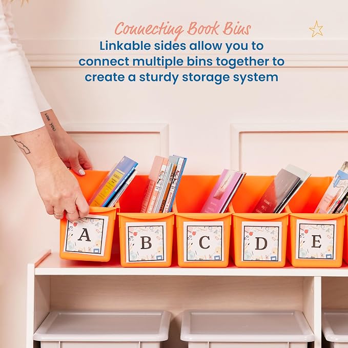 ECR4Kids Linking Storage Book Bins, Interlocking, 10-Piece, Neon Orange | Durable plastic with built-in handles, interlocking, nestable, ideal for books, magazines, and files in a classroom or office - Image 3