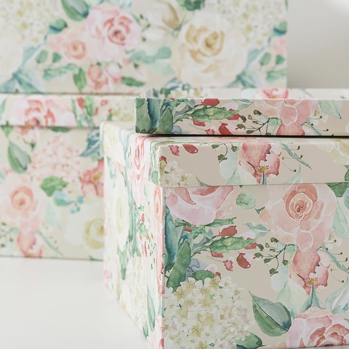 Soul & Lane - Blooming Rose Decorative Storage Boxes with Lids, Set of 3 | Large Nesting Cardboard Keepsake Boxes for Photos and Memories, Floral Photo Storage Containers for Home Decor - Image 4