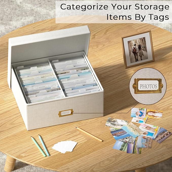 Decorative Photo Storage Box, Linen Photo Box Holds 1700 4x6 Pictures Beige | Photo Storage Containers with 8 Dividers, Memory Keepsake Organizer for Photos, Scrapbook Supplies, Cards, Stamps,Archive Box - Image 7