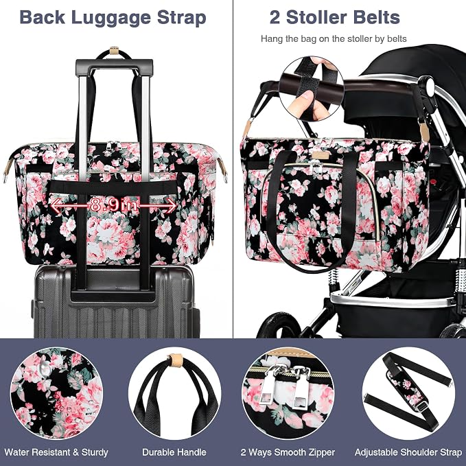 Diaper Bag Tote for Baby 7PCS, Large Mommy Bag with Portable Changing Pad | Multifunctional Hospital Bags for Labor and Delivery with Pacifier Case and Organizer Pouches,Travel Baby Bag for Boy Girl - Image 6