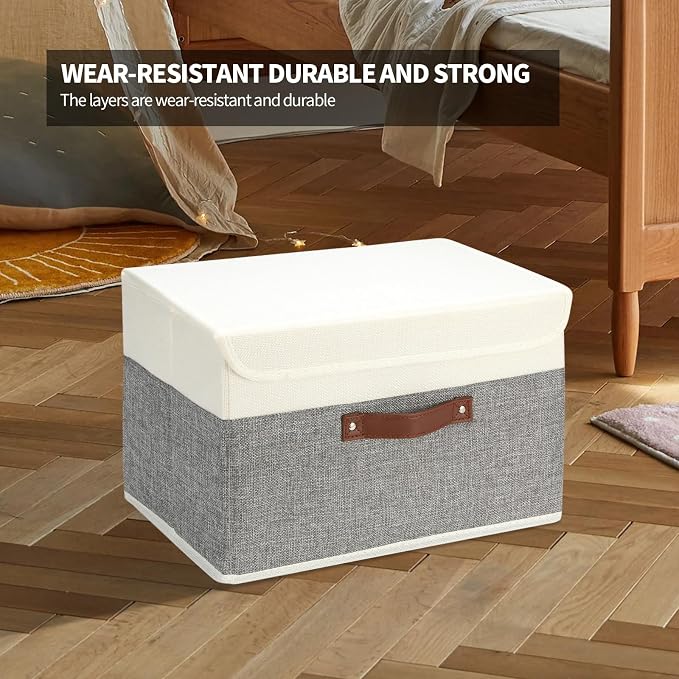 SAMORADREA 8 Pack Storage Bins Foldable Storage Boxes Fabric Storage Box with Lid & Handle Large Washable Organizer Bulk for Office, Home, Books, Clothes, Bedroom, Closet, (15INx10INx10IN White/Grey) - Image 7