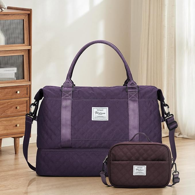 Weekender Bags for Women, Travel Duffel Bag with Shoes Compartment | Overnight Bag with Toiletry Bag, Carry on Personal Item Bag for Travel Business Trips Sport Hospital,Grid Travel Bag Set - Image 9