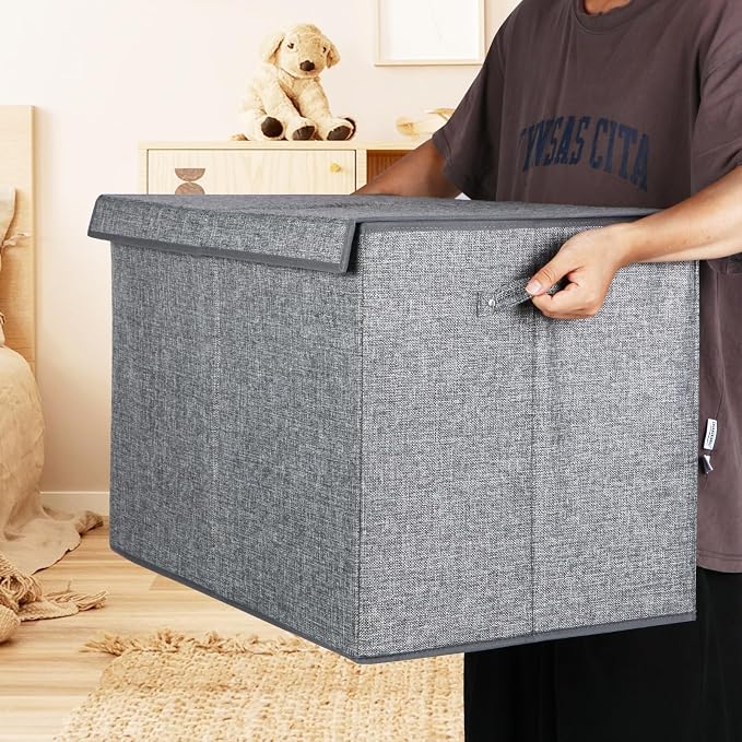 122L Large Toy Box Chest Storage with Lid, Collapsible Kid Toy Storage | Toy Chest with with Removable Divider for Kids, Boys, Girls, Nursery, Living Room, Bedroom, 26"x17" x17" (Linen Gray) - Image 5