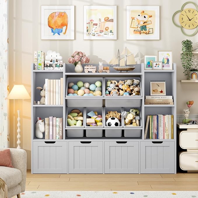 Toy Storage Organizer with Movable Drawer Toy Organizer for Kids | Large Toy Organizers and Storage with 6 Storage Cubbies, Kids Toy Storage and Toy Chest for Playroom and Kids Room, Grey - Image 4