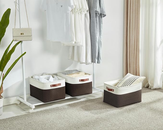 DECOMOMO Storage Bins, Extra Large Fabric Storage Baskets for Shelves 3Pack | 15.8 x 12.5 x 10 inches Decorative Linen Closet Organizers (Brown & White) - Image 6