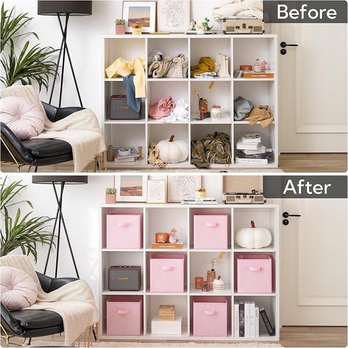 GRANNY SAYS 11 Inch Cube Storage Bins, 6-Pack Storage Cube Organizer, Pink | Collapsible Storage Boxes with Sturdy Handles, Decorative Baskets for Shelves, Closet, Organizing Toys, Clothes - Image 8
