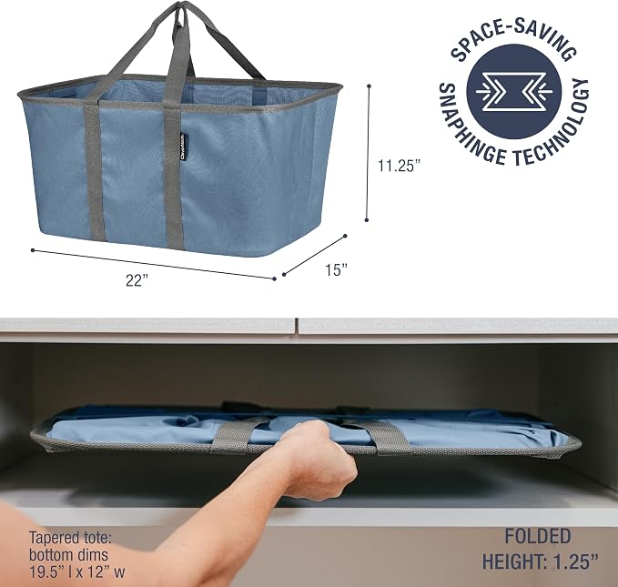 CleverMade Collapsible Fabric Laundry Baskets - Foldable Pop Up Storage Container Organizer Bags - Large Rectangular Space Saving Clothes Hamper Tote with Carry Handles, Pack of 2, Denim | Carry a Full Load with One Hand | Long Center Handles Balance 5... - Image 2