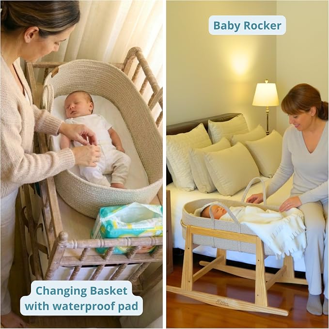 Milo & Nook Baby Changing Basket with Pad & Moses Basket Stand – Soft Cotton Nursery Basket, Waterproof Pad & Removable Washable Cover, Complete Changing Station for Newborn - Image 3