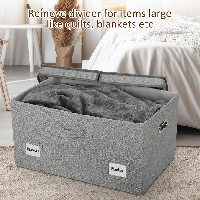 Graciadeco 75 Quarts Extra Large Decorative Storage Bins with Lids, 3 Packs Gray Collapsible Storage Bins with Lids, Stackable Storage Bins Decorative Box Storage With Lid Extra Large | 75 Quarts 3 Pack Gray1 Collapsible Stackable Linen Fabric 4 Handle... - Image 6