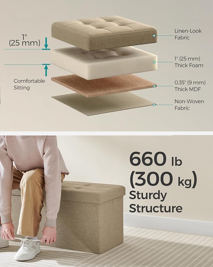 SONGMICS Mazie Collection - 43 Inches Storage Ottoman, Foldable Storage Bench with Flipping Lid, 660 lb Load Capacity, for Entryway, Living Room, Bedroom, Camel Brown ULSF076K01 - Image 4