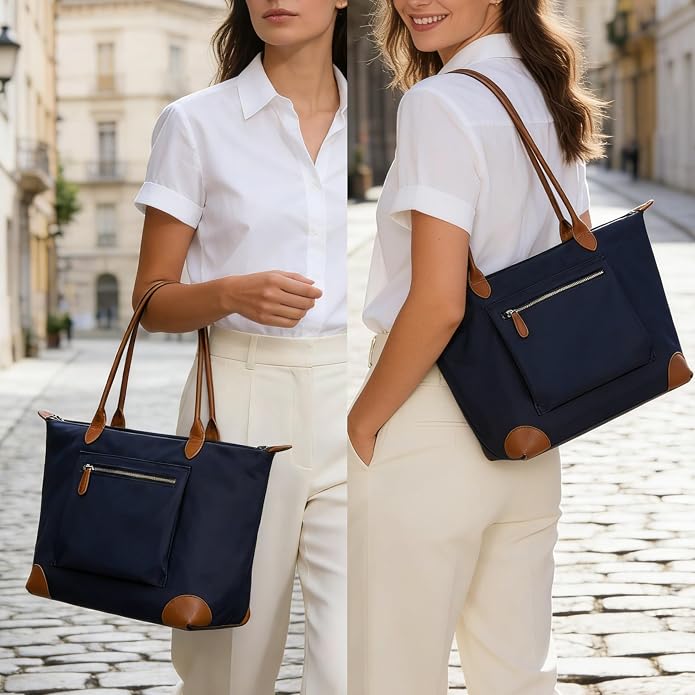 DORIS&JACKY Women Lightweight Tote Bag Designer Leather Work Shoulder Purse | Large Foldable Waterproof Nylon Hobo, Soft Fashion Casual Travel Gym Shopping Handbags with Long Leather Strap - Image 2