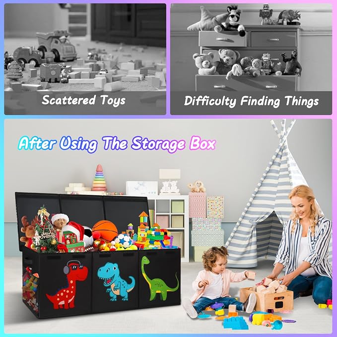 Extra Large Toy Box Chest, Collapsible Storage Bins with Lids, 40"x16"x16" | Sturdy Kids Storage Organizer Toy Bins Basket with Dividers, Bedroom Nursery Playroom Organization, Black - Image 4