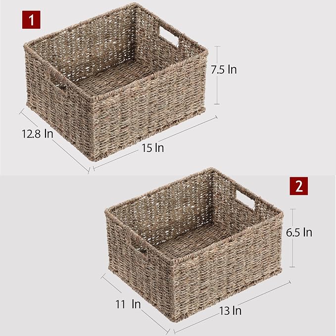 HOONEX Large Wicker Baskets for Storage, Seagrass Baskets with Dual Handles, Woven Set of 2, Natural - Image 4