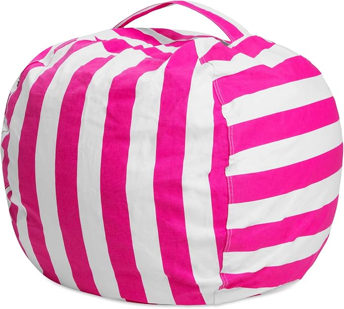 Posh Stuffable Kids Stuffed Animal Storage Bean Bag Chair Cover - Childrens Toy Organizer, Large 38" - Canvas Stripes Pink and White - Image 7