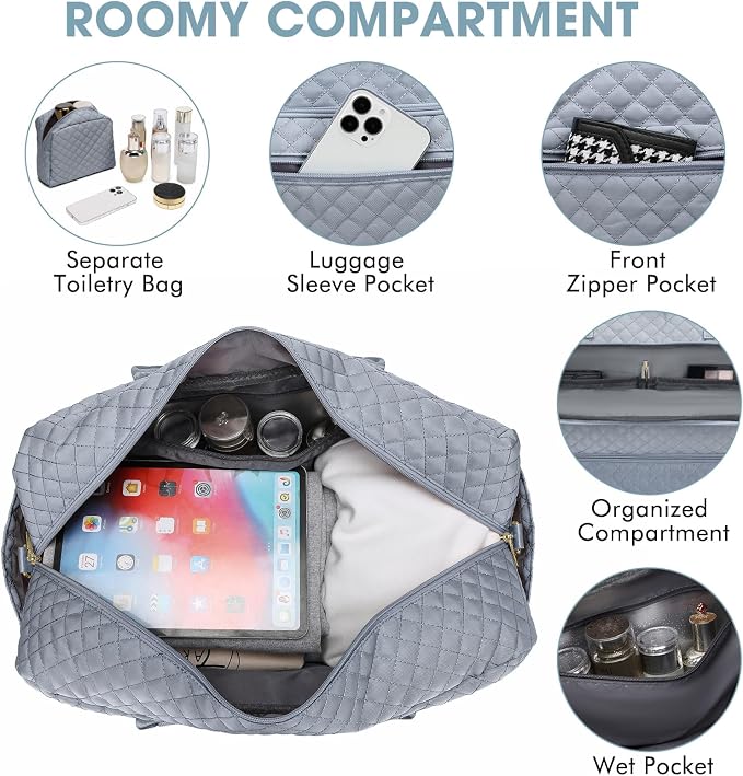 Large Women Travel Duffle Bag, Weekender Bags for Women with Shoe Compartment, Carry on Overnight Bag with Toiletry Bag, Gym Duffel Bag with Wet Pocket, Hospital Bags for Labor and Delivery 3 PCS Set - Image 4