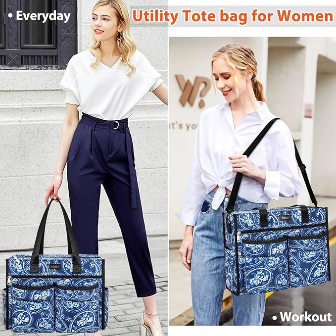 ITIEZY Large Utility Tote Bag for Women with 18 Pockets, Waterproof Teacher Nurse Bags with Zipper for Everyday Travel Work - Image 3
