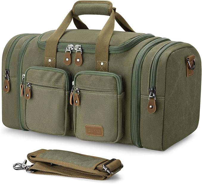 Gonex Duffle Bag for Travel, Expandable 50L Overnight Weekender Gym Bag | Water-Resistant Canvas, Wet-Dry Pocket, Luggage Sleeve, Carry-On Size, Detachable Strap, Army Green by Gonex