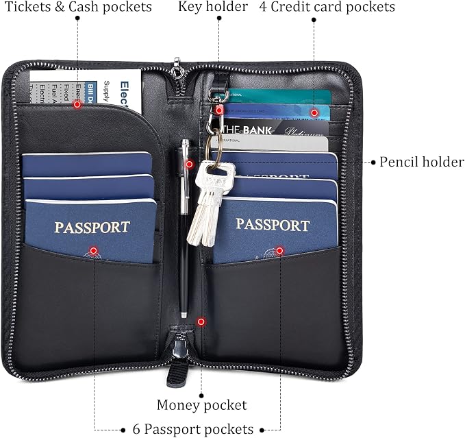 Polare Full Grain Leather Family Travel Passport Wallet and Documents Organizer RFID Blocking Case Holder Fits 6 Passports for Men and Women - Image 4