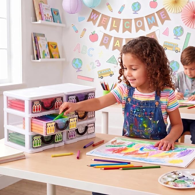 12 Pcs/ 4 Pack Plastic Crayon Organizer for Classroom Back to School | Crayon Storage Boxes for Marker Pen Art Craft Supplies Crayons Drawer Container for Classroom Office Table with Color Label - Image 6