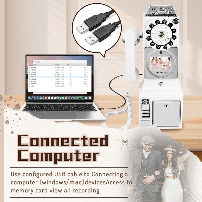 Video Audio Guest Book, Wedding Phone Customized Video Messages, Record Preserve Your Special Occasions, Ideal for a Variety of Memorable Party Occasions (Wall Phone,White) - Image 5