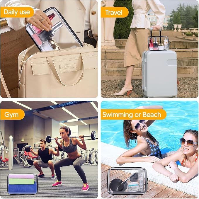 3PCS Clear Hard Shell Zipper Case 13.8 * 11.8 * 2 IN (Black) | Transparent shell for easy item access. Works as cosmetic bag, toy pouch, diaper organizer and pencil case. - Image 3
