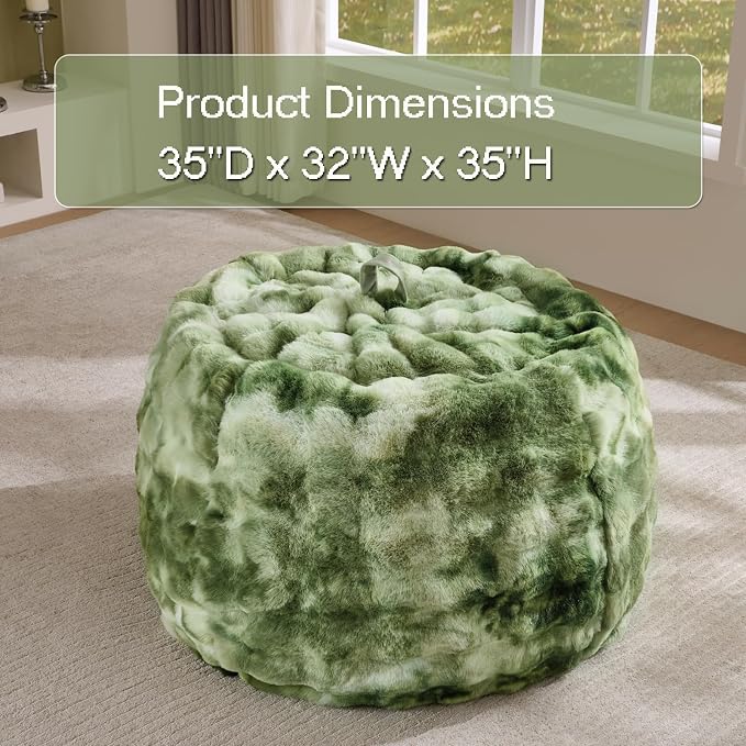Fluffy Faux Rabbit Fur Bean Bag Chair Cover(No Filler),Cozy Shaggy Bubble Stuffed Animal Storage Large Bean Bag Cover for Bedroom Living Room,Fuzzy Bean Bag Cover Girls Teens Adult,Tie-dye Sage Green - Image 3