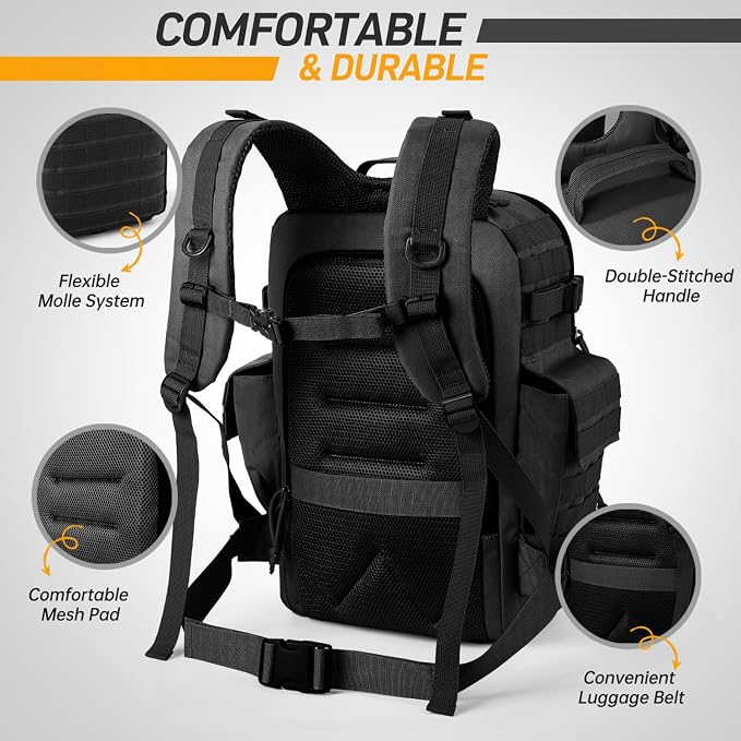 SHARKMOUTH Dad Diaper Bag for Men - Military Baby Backpack with Patches for Hiking Travel Camping Trips - Baby Shower Gifts Black - Image 3