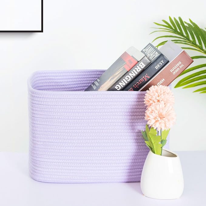3-Pack Storage Baskets and Cube Bins for Shelves, Playroom and Classroom, Decorative Woven Closet Organizers for Books, Shoes, and Pantry Items, Lavender Purple - Image 2