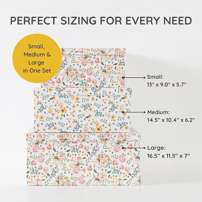 Soul & Lane - Summer Bouquet Decorative Storage Boxes with Lids, Set of 3 | Large Nesting Keepsake Boxes for Memories, Photos and Gifts, Cute Pink Floral Containers for Keepsakes and Organizing - Image 2