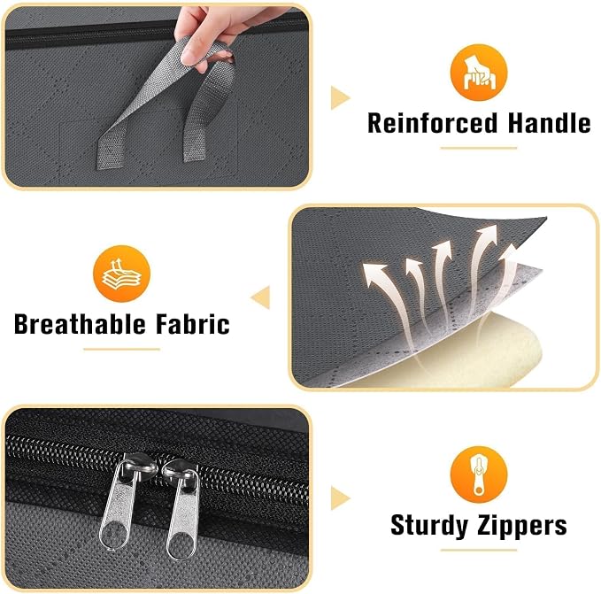6 Pack Clothes Storage Bags 80L Blanket Storage Containers with Window Grey | Large Comforter Organizer for Closet, Bedding, Quilts, Sheets and Pillows, Foldable Storage Bags for Home Organization - Image 3