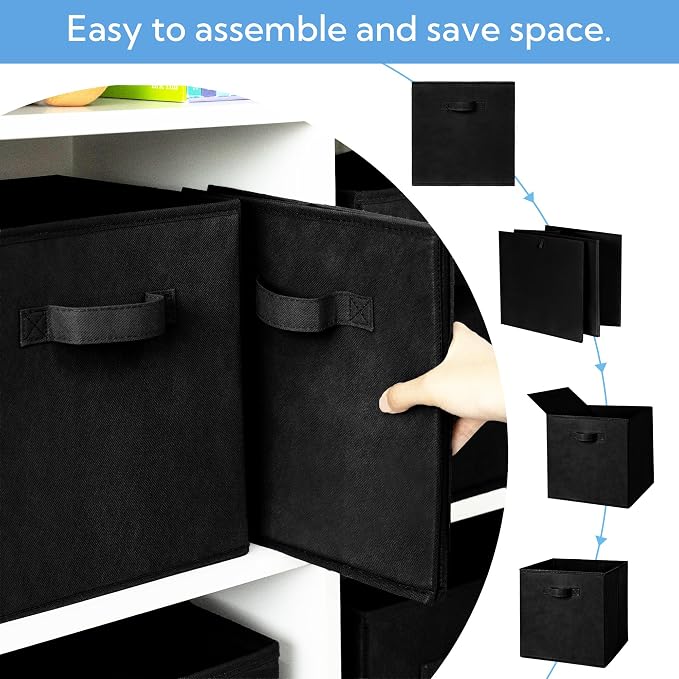 Cupic Cupid 6-Pack 11x11 Cube Storage Organizer, Collapsible Bins, Black | Foldable, Reinforced Front Handle, Holds Clothes, Towels, Daily Essentials, Fits Cube Shelves, Closet, Office, Bedroom - Image 5