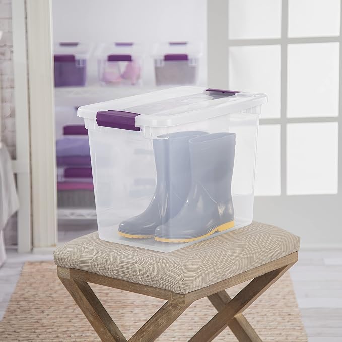 Sterilite Large Clip Box, Stackable Small Storage Bin with Latching Lid, Plastic Container to Organize Paper, Office, Clear Base and Lid (Pack of 6) | Clear Plastic Organizers with Color Accent Latches for Closet, Bedroom, Shelving Units, Dorm Room and... - Image 3