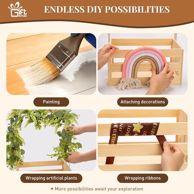 Wooden Baby Shower Crate Closet, Baby Storage Crate Hamper with Handle | Basket for Baby Shower Gifts, Welcome Gift Basket for Newborn Boys Girls, Pregnancy Gifts for New Parents - Image 6