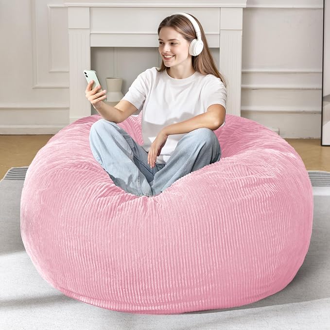 4FT Bean Bag Chair for Adults,Large Teardrop Beanbag with Filler | Beanbag Chair with Memory Foam Filled,Bean Bags with Handy Handle&Machine Washable Cover for Living Room,Bedroom-Light Pink - Image 2