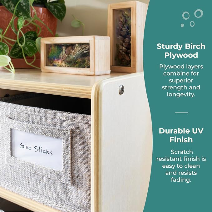 Guidecraft EdQ Cubby Toy Storage Organizer w/ 8 Fabric Bins 30"- Natural: Kids' Wood Bookshelf & Toy Organizer for Kids Playroom | Teacher School Supply Furniture for Classrooms and Home Organization - Image 5