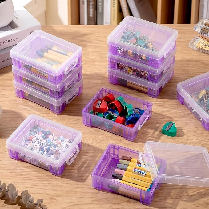 Suzile 40 Pcs Plastic Crayon Boxes Holds 24 Crayon with Snap Lid Storage Container Clear Stackable Case for School Office Classroom Supplies Pen Pencil Craft(Purple) - Image 4