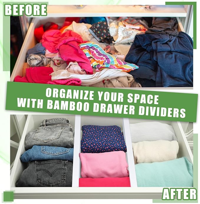 DoubleFill 4 Pcs Deep Bamboo Drawer Dividers, Deep Kitchen Dresser Drawer Organizer with Spring Loaded for Clothes, Adjustable Expandable from 15-22 Inch(6 Inch,White) - Image 4