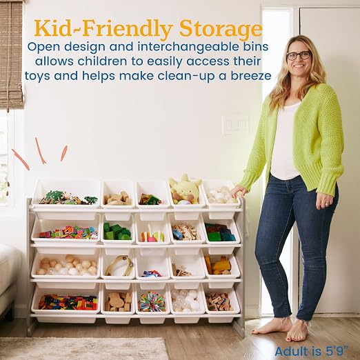ECR4Kids 4-Tier Organizer with 20 Removable Plastic Bins, 4x5, Toy Storage, Grey/White | Durable plastic bins, MDF panels, steel frame, GREENGUARD Gold Certified, 72 lb capacity, anti-tip kit, playroom/classroom - Image 5