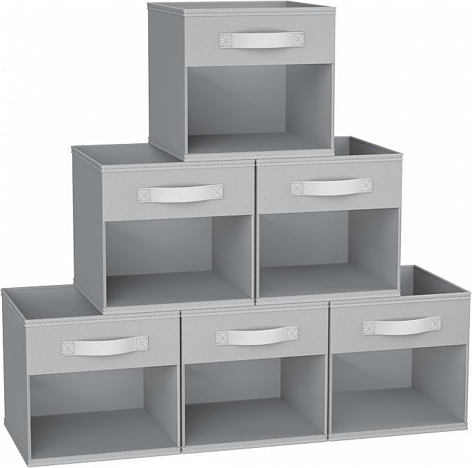 DIMJ 12.2 Inch Storage Cubes, 6 Pack Cube Storage Bins with Window, Fabric Storage Bins with Handle, Foldable Storage Cubes, Storage Box for Clothes, Toys, Books (Grey) by DiMJ