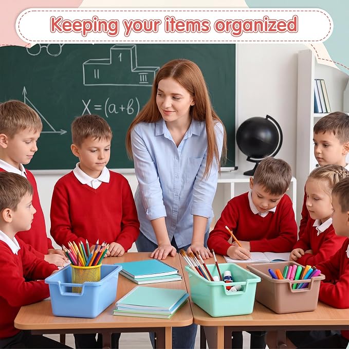 Thyle 18 Pieces Plastic Cubby Bins with Labels 11.6 x 7.7 x 5 Inch Classroom Book Bins Stacking Storage Container Organizer Storage Cubbies for Classroom Office (Morandi Color2) - Image 7