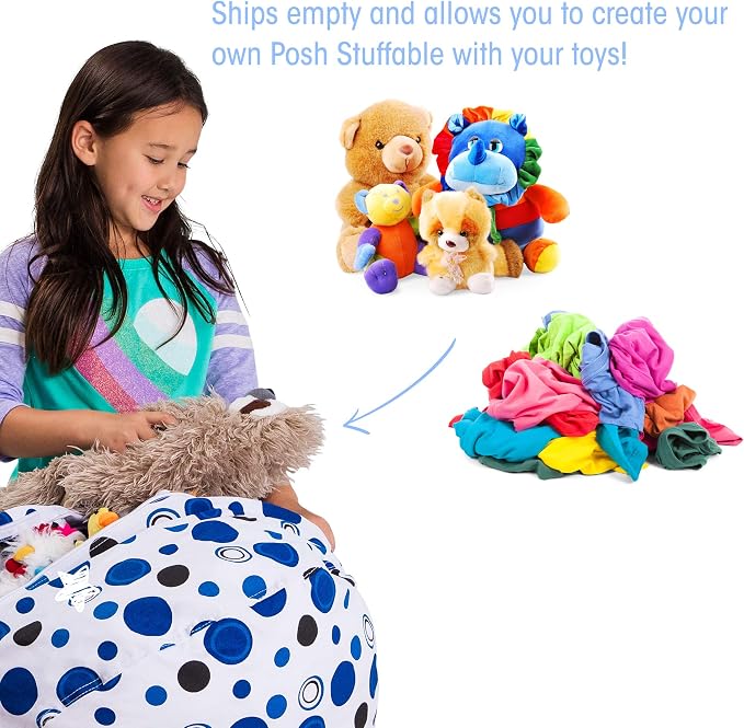 Posh Stuffable Kids Stuffed Animal Storage Bean Bag Chair Cover - Childrens Toy Organizer, Medium 27" - Canvas Bubbles Blue and White - Image 3