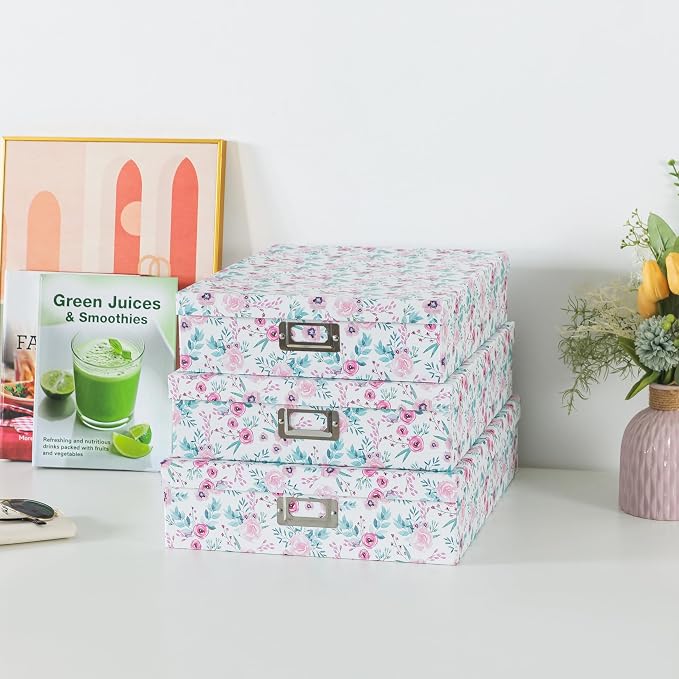 Soul & Lane - Pretty Floral Decorative Storage Boxes with Lids, Set of 3 | Nesting Cardboard Keepsake Box Set for Photos, Documents and Memories, Large Letter Organizers for Scrapbook Storage - Image 4
