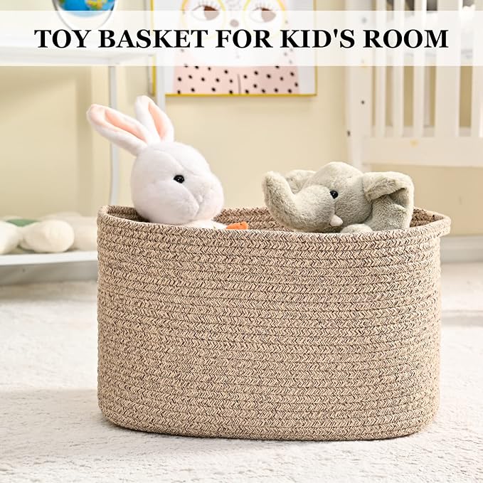 Cotton Rope Storage Baskets for Organizing 3Pack 15"x10"x9" Woven Baskets for Storage,Shelf Baskets Storage Bins Towel Baskets for Bathroom,Toys Baskets Nursery Basket Laundry Baskets(Brown) - Image 6